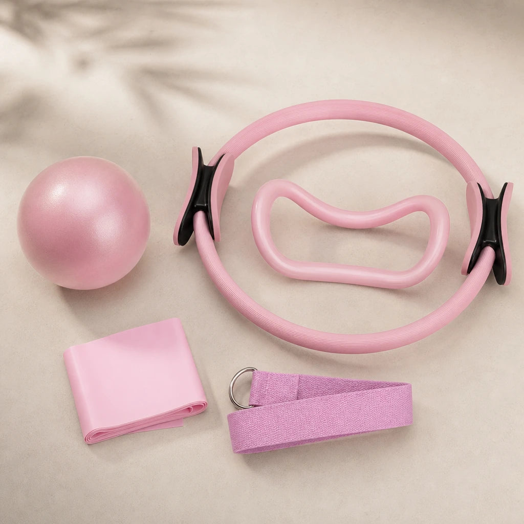 Kit Pilates 5 pièces avec anneau, ballon et bandes — Rose