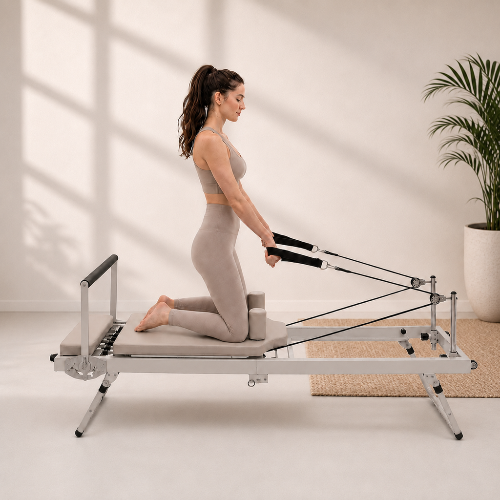 Reformer Pilates pliable Aluminium — Gris