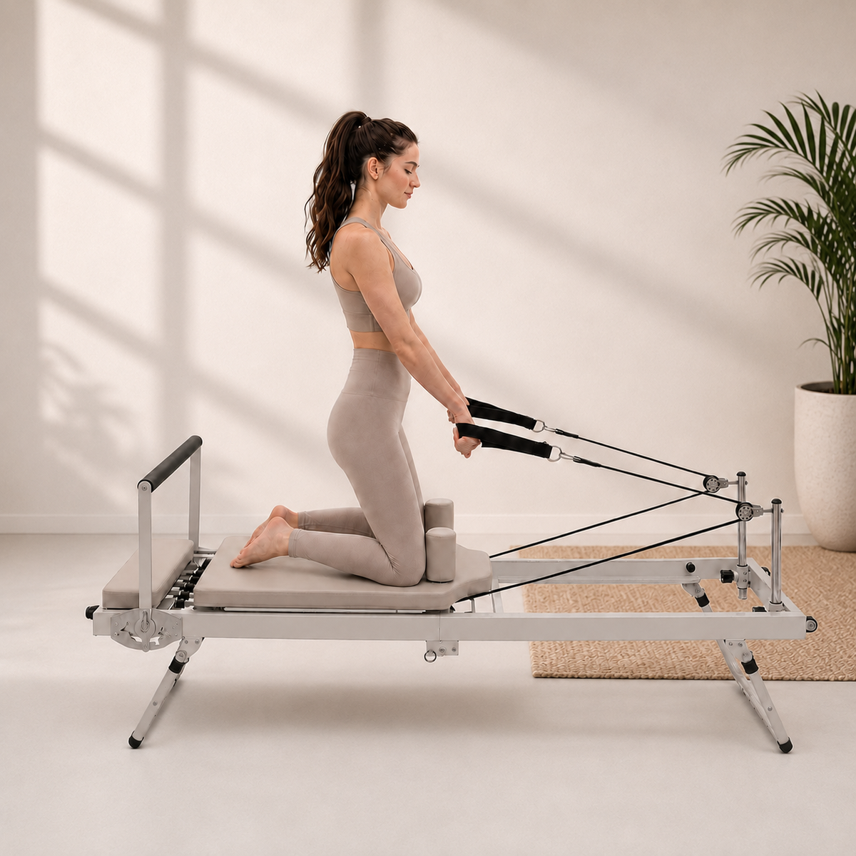 Reformer Pilates pliable Aluminium — Gris