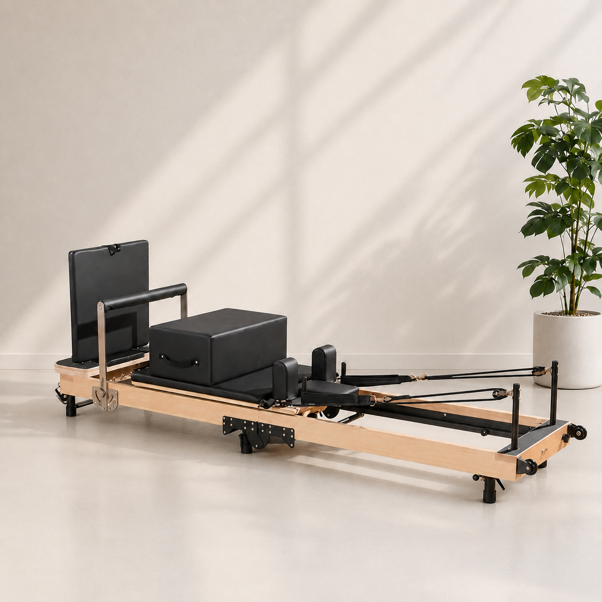 Reformer Pilates Pliable en Chêne — Noir