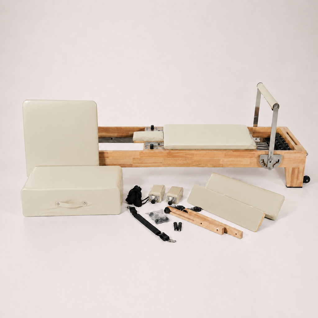 Reformer Pilates fixe en chêne beige — Piloria Classic